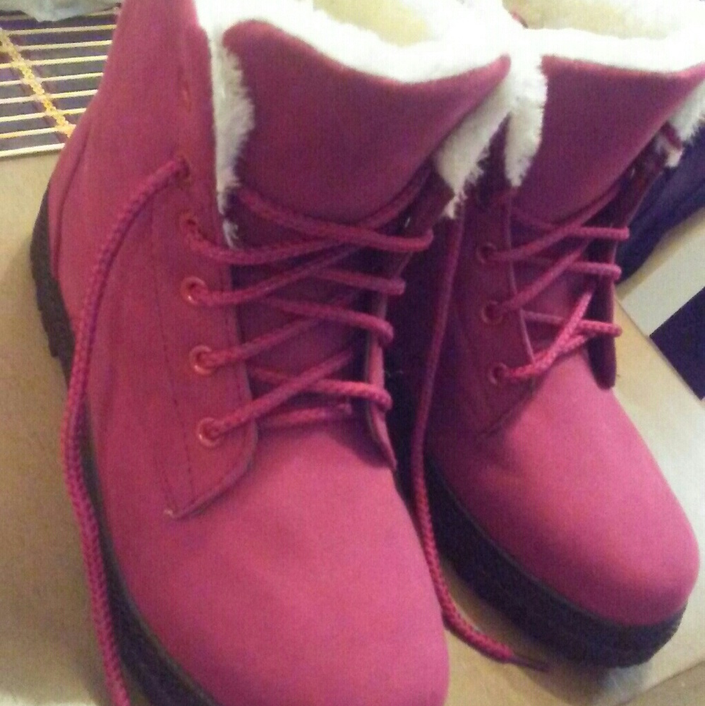 Burgundy fur boots
